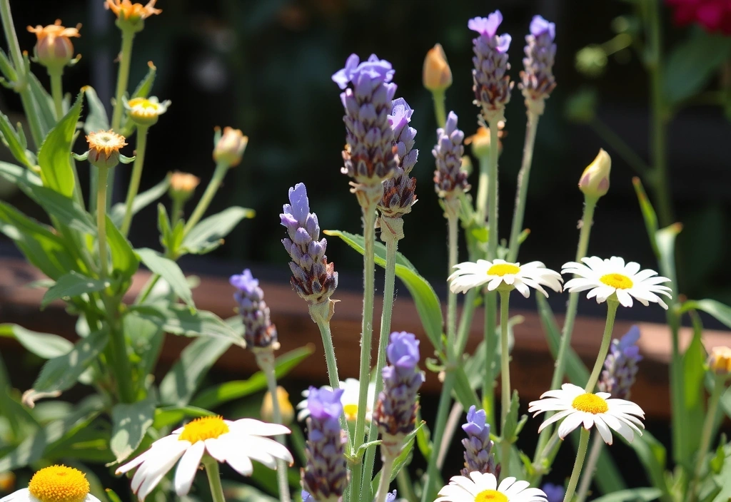 Plantas de lavanda y manzanilla en un herbario, simbolizando remedios naturales para el estrés.